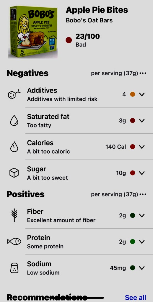 The scan results in the Yuka app