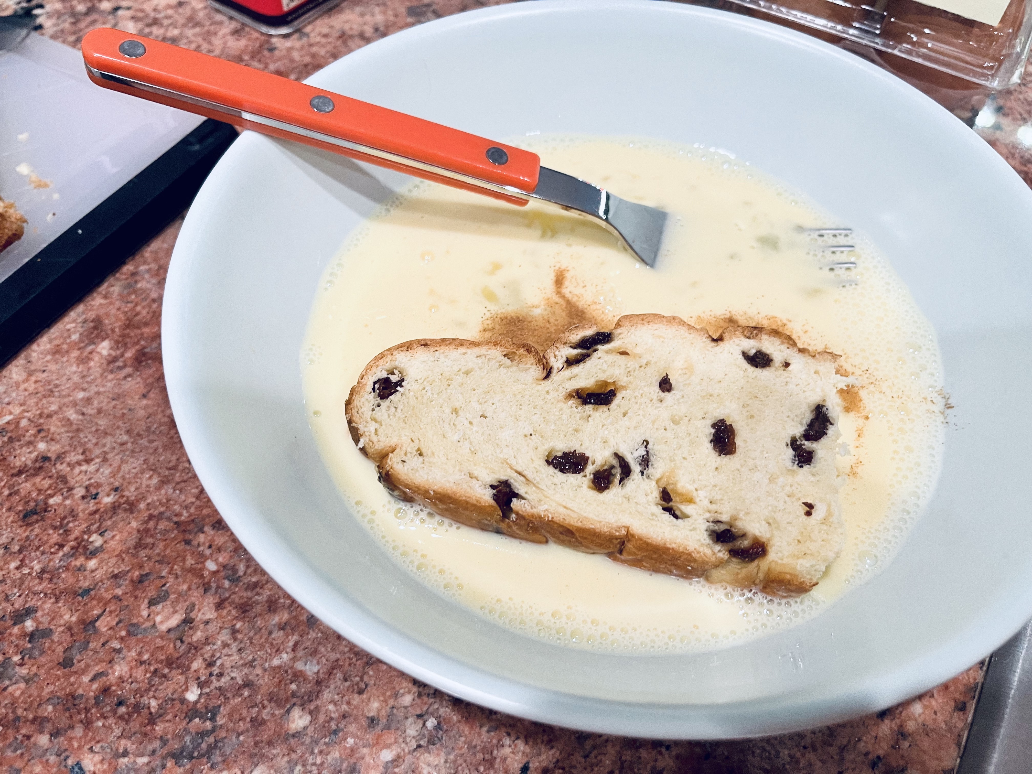 French toast in the egg mixture.