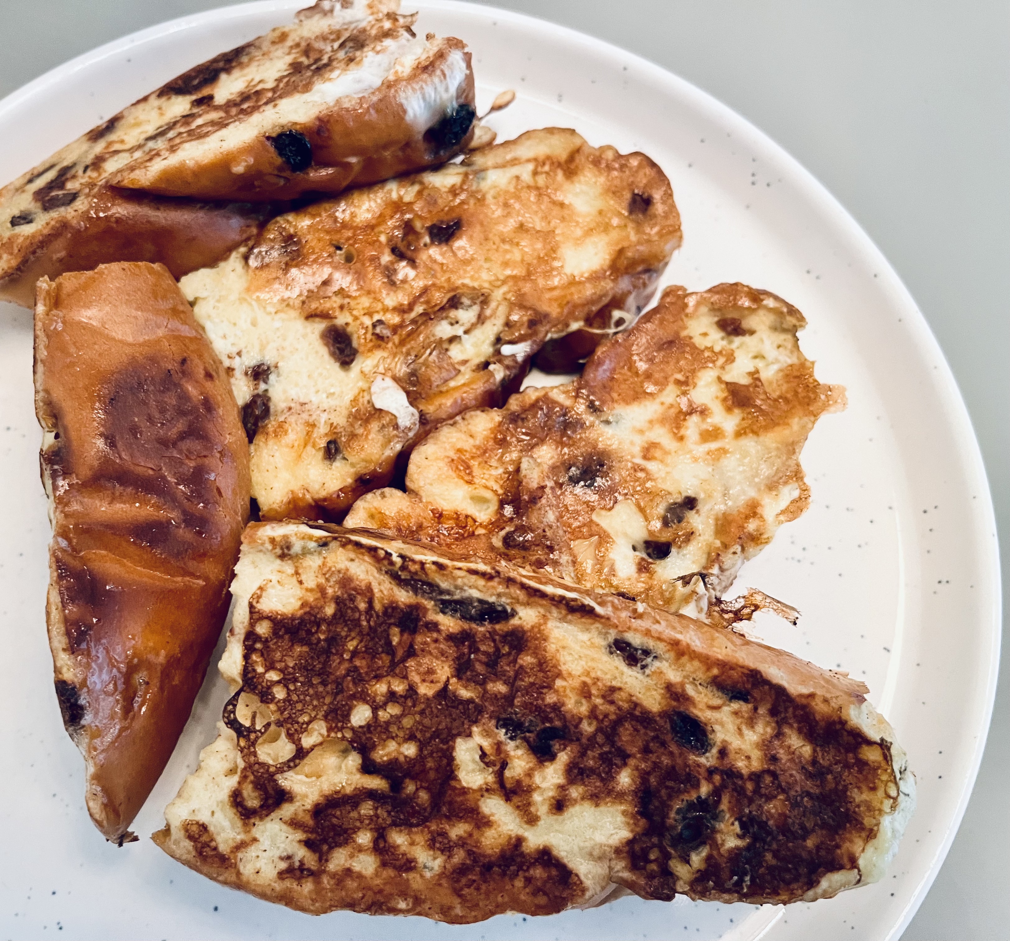 French toast golden brown and ready to eat.